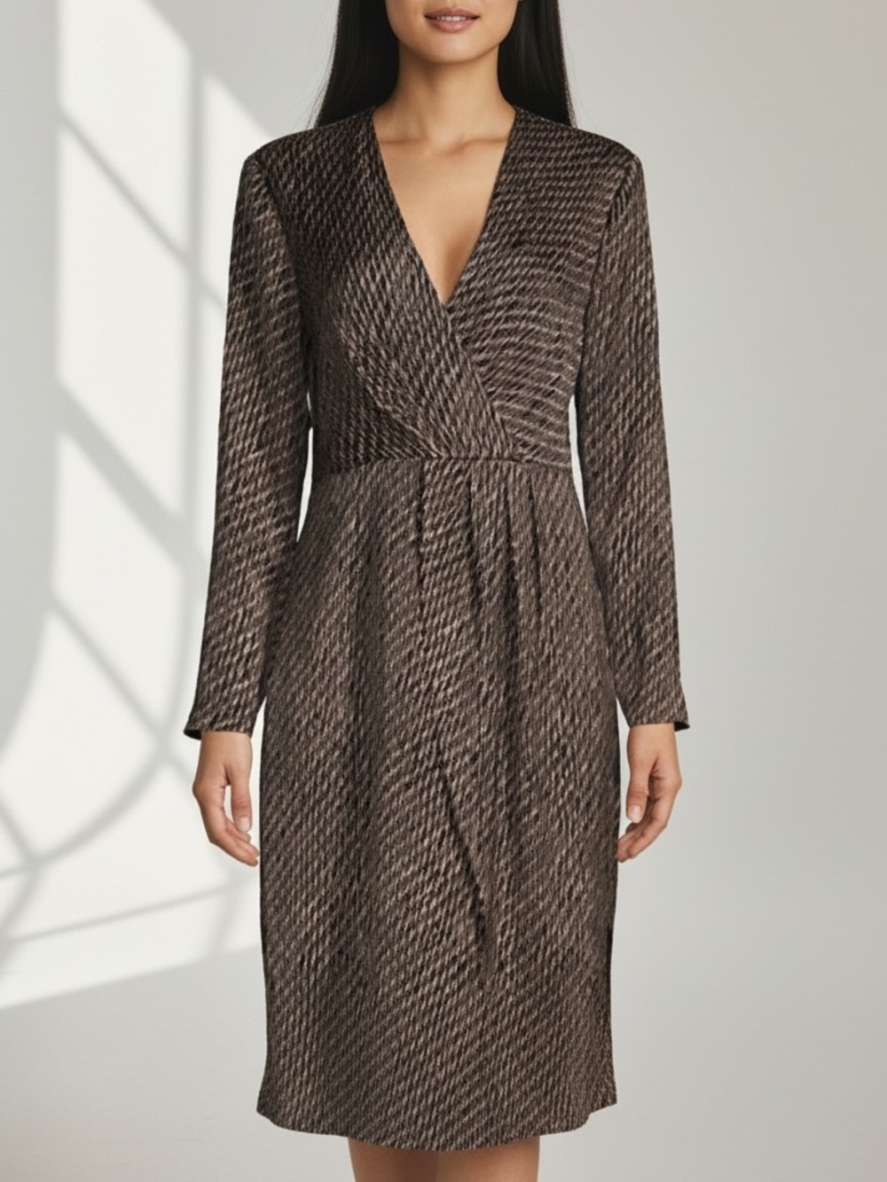 H by Halston Long Sleeve Wrap Dress Brown